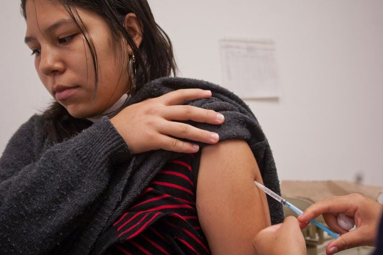 A woman receives the vaccine against the measles in the town Hall Benito Juarez of Mexico City.