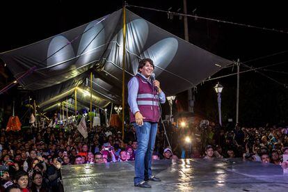 Delfina Gómez, durante su cierre de campaña en Texcoco.