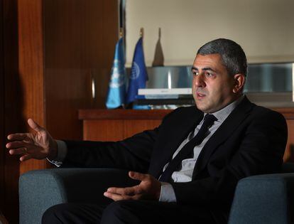 Zurab Pololikashvili, secretario general de la Organización Mundial del Turismo (OMT), durante la entrevista en la sede del organismo en Madrid el pasado martes.