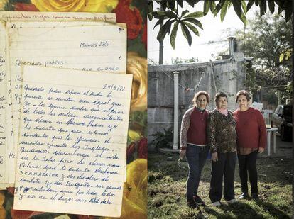 Las hermanas del soldado Andrés Aníbal Folch junto a una carta suya.