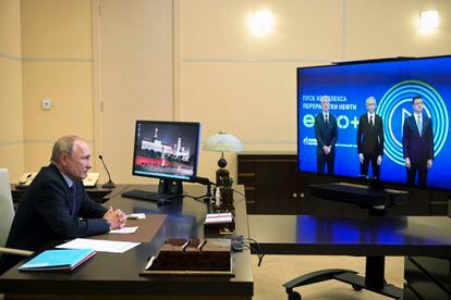 Vladímir Putin, el pasado jueves en una videconferencia desde su residencia.
