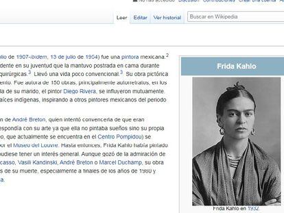 Página de Frida Kahlo en la Wikipedia en español.