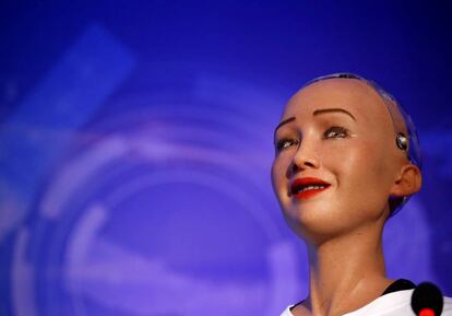 El robot Sophia, durante una feria de innovación en Katmandú (Nepal).