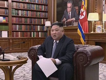 El líder norcoreano Kim Jong-un durante su anuncio de Año Nuevo. 