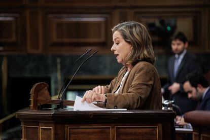 La portavoz de Coalición Canaria en el Congreso, Ana Oramas, durante su intervención. 