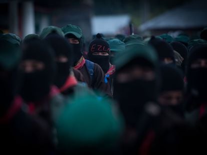 Integrantes del EZLN en el Caracol de La Realidad, en Margaritas (Estado de Chiapas), en 2018.