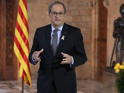 Quim Torra, durante la declaración institucional de Sant Jordi. 