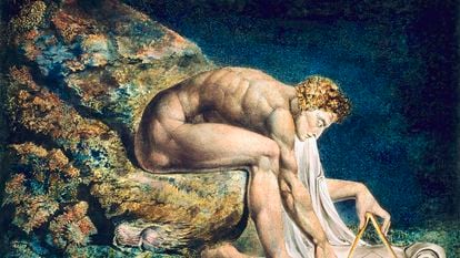 Isaac Newton representado en 1804 por el grabador William Blake.