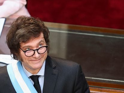 El presidente Javier Milei, este viernes durante un discurso en el Congreso argentino en Buenos Aires.