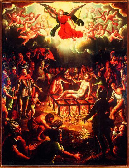 El martirio de San Lorenzo, de Hipólito de Rioja. S/F. Óleo sobre tabla. 86.5x68 cm. Imágenes sagradas