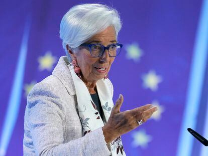 Christine Lagarde, presidenta del BCE, en rueda de prensa el pasado 27 de julio