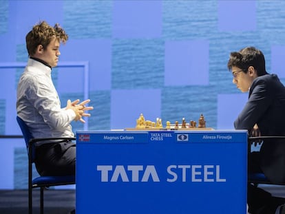 Carlsen y Firouzja, durante su partida de hoy