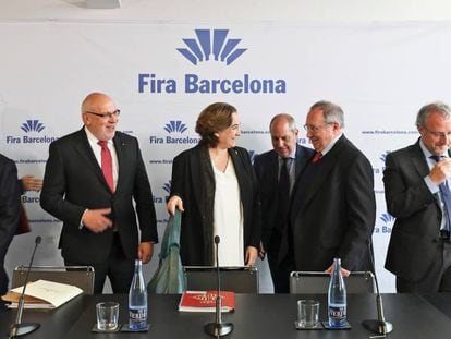 L'alcaldessa de Barcelona, Ada Colau, junt amb el president de Freixenet, José Luis Bonet.