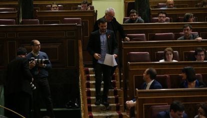 Alberto Garzón y Cayo Lara, en el Congreso de los Diputados.