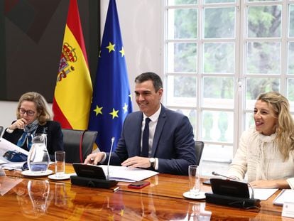 Calviño, Sánchez y Díaz, la semana pasada en La Moncloa.