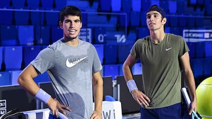Alcaraz y Musseti, durante un entrenamiento previo al torneo. / ATP