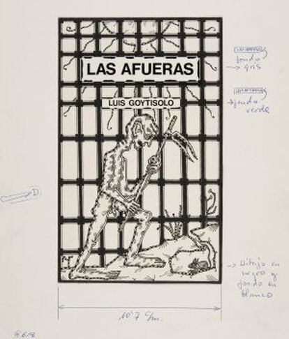 Boceto de la portada de &#039;Las afueras&#039;, de Luis Goytisolo. 