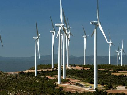 Vista del parque eólico de Rubió (Barcelona), con una potencia de 49,5 megawatios.