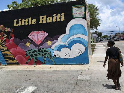 Una vecina camina por la Peque&ntilde;a Hait&iacute;, Miami.