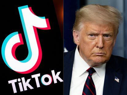 Yuxtaposición de imágenes con el logo de TikTok y Donald Trump. 