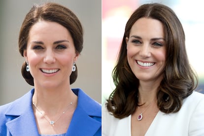 Kate Middleton demuestra con su corte de pelo actual (derecha) que su imagen es mucho más juvenil cuando deja a un lado las ondas exageradas y los moños demasiado sobrios.