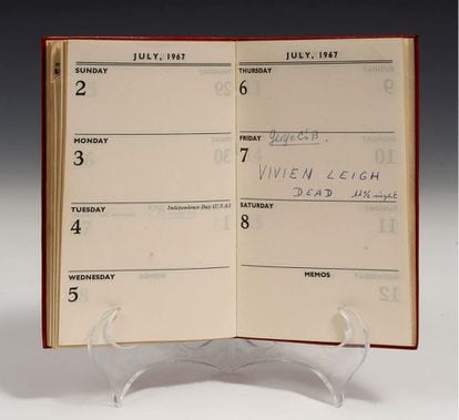 Agenda de Vivien Leigh de 1967, el año de su muerte, propiedad de Elvira Clara Bonet, que se subasta en Barcelona.