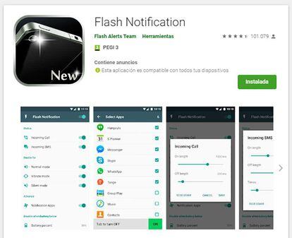 Lo primero que debemos hacer es descargar una app para Android que nos permitirá configurar el flash LED como una fuente de notificación más, puedes descargarla en el enlace adjunto.
