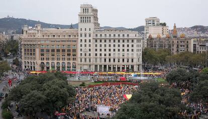 Manifestació a la plaça de Catalunya aquest dimecres.