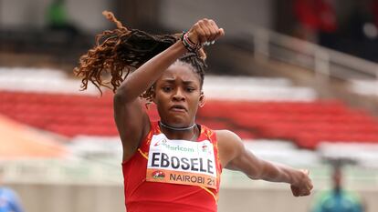 Tessy Ebosele en la final de triple salto del campeonato del Mundo de Atletismo al Aire Libre Sub 20 en Nairobi.
