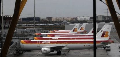 Aviones de Iberia en el aeropuerto de Madrid-Barajas