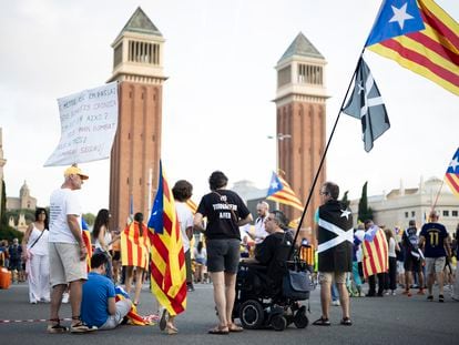Manifestación en la Plaza de España para la  Diada del 11 de septiembre, día oficial de Cataluña.