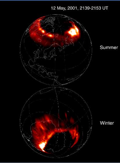 Las auroras boreales y australes son diferentes en la distribución de la intensidad