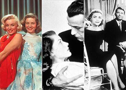 De izquierda a derecha, Lauren Bacall en <i>Cómo casarse con un millonario</i>, <i>El sueño eterno 

</i>y Mi desconfiada esposa.
