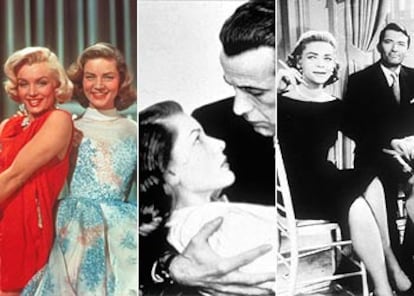 De izquierda a derecha, Lauren Bacall en <i>Cómo casarse con un millonario</i>, <i>El sueño eterno
</i>y Mi desconfiada esposa.