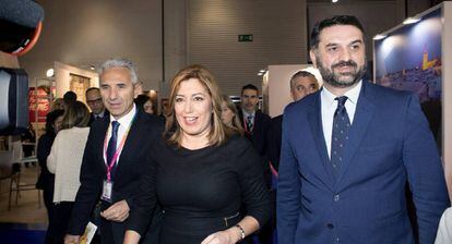 La presidenta andaluza, Susana D&iacute;az, y el consejero de Turismo, Javier Fern&aacute;ndez, en Londres.