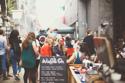 Uno de los puestos de Maltby Street Market, bajo los arcos del callejón de Ropewalk, en el distrito londinense de Bermondsey.