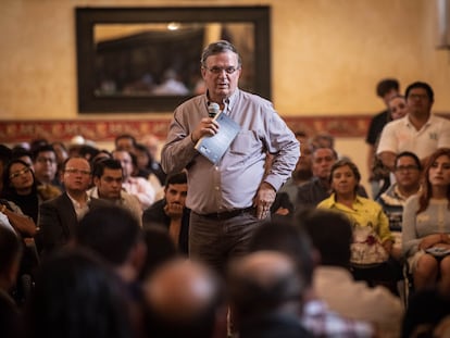 Marcelo Ebrard en Huamantla (Tlaxcala), el 29 de junio.