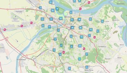 Mapa de las cámaras desplegadas en Belgrado elaborado por Share Foundation.