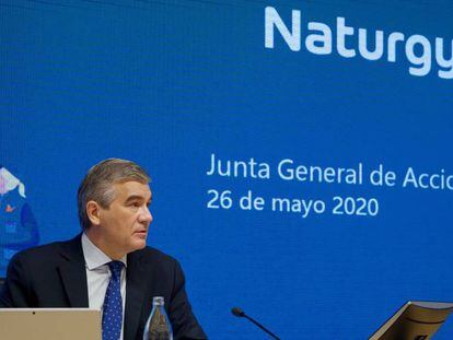 El presidente de Naturgy, Francisco Reynés, en la primera junta de accionistas telemática.