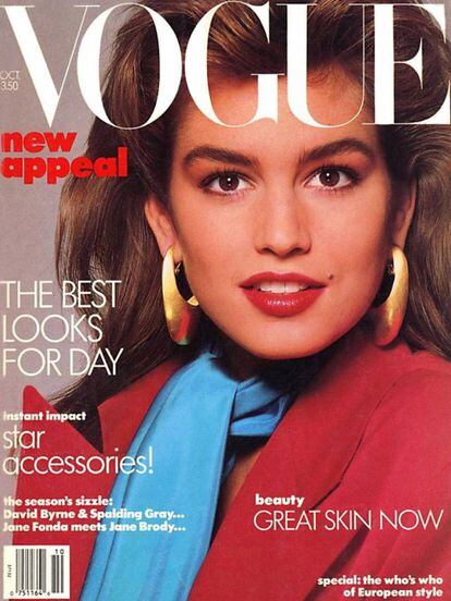 Cindy Crawford maquillada por Kevyn Aucoin para la portada de 'Vogue USA' de octubre de 1986.