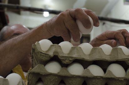 Un empleado despacha en Casa Marín, un expendio de huevo en Ciudad de México.