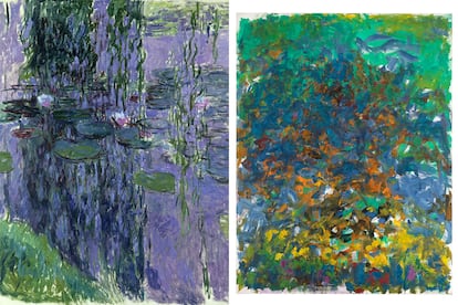 A la izquierda, ‘Nymphéas’, 1916–1919, de Claude Monet, y a la derecha, ‘La Grande Vallée’, 1983, de Joan Mitchell.