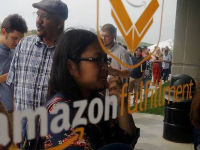Feria de empleo organizada por Amazon en Fall River (Massachusetts, EE UU), el mi&eacute;rcoles.