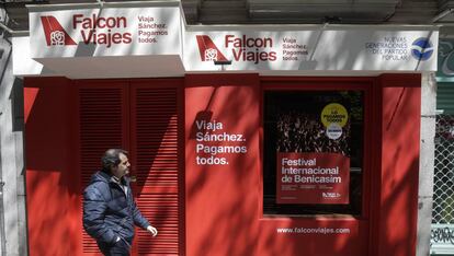 Fachada del local en Ferraz empleado por el PP para su campaña.