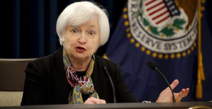 La presidenta de la Reserva Federal, Janet Yellen, en rueda de prensa el pasado 16 de marzo.