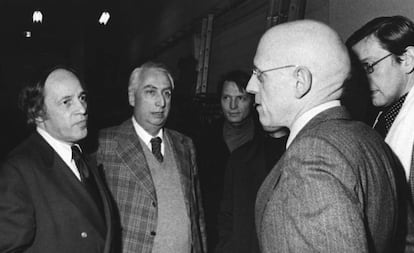 Pierre Boulez, Roland Barthes y Michel Foucault en París en 1978.