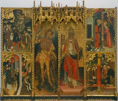 Elementos del retablo de San Miguel y San Pedro de la Seu d'Urgell que se exponen en el MNAC ahora