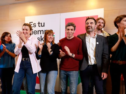 La candidata de Sumar, Alba García, celebra los resultados este domingo en Bilbao.