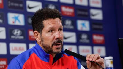 Diego Pablo Simeone, durante la rueda prensa previa al Atlético de Madrid-Las Palma de este domingo.