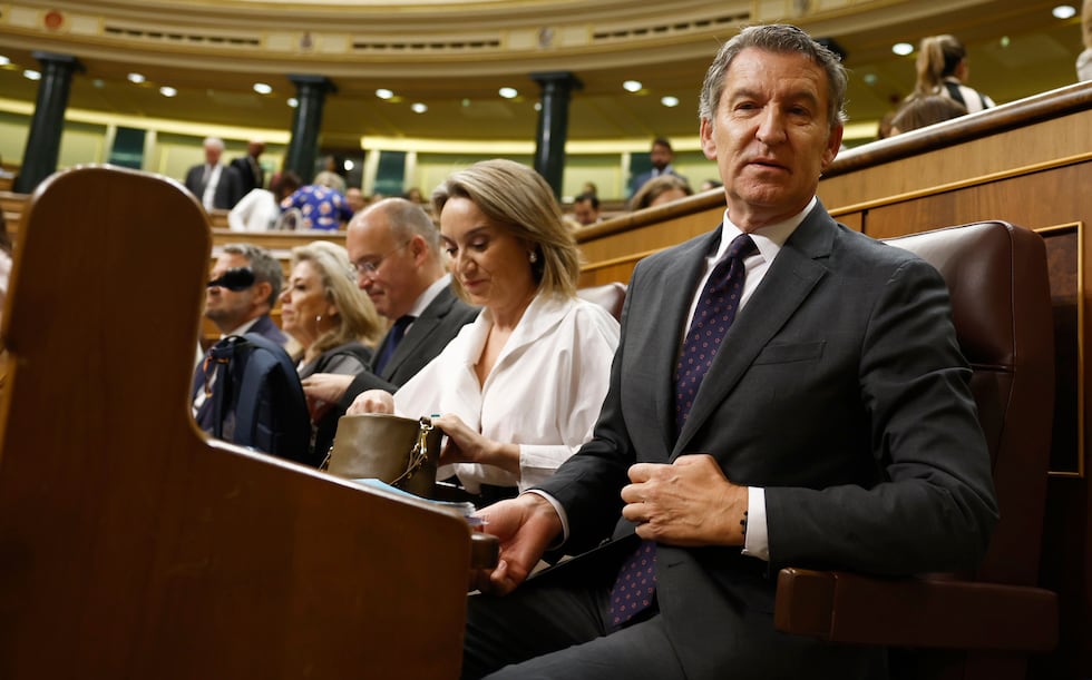 El líder del PP, Alberto Núñez Feijóo, este miércoles en la sesión de control al Gobierno en el Congreso de los Diputados.